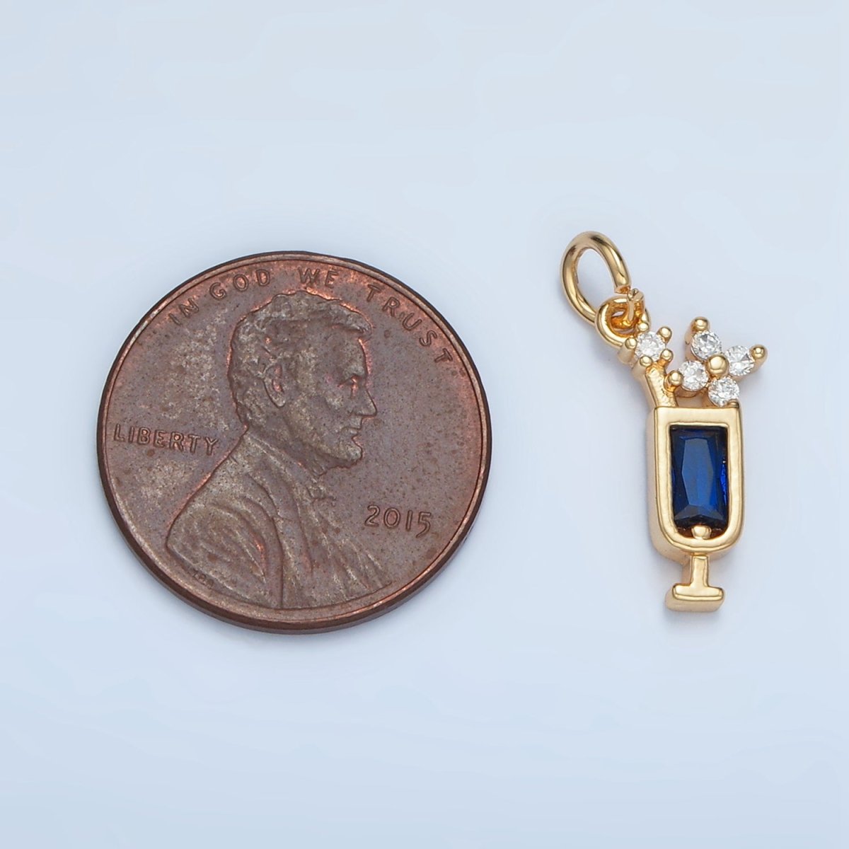 24K Gold Filled Green, Purple, Blue, Pink CZ Mojito Alcohol Drink Charm | W054 W067