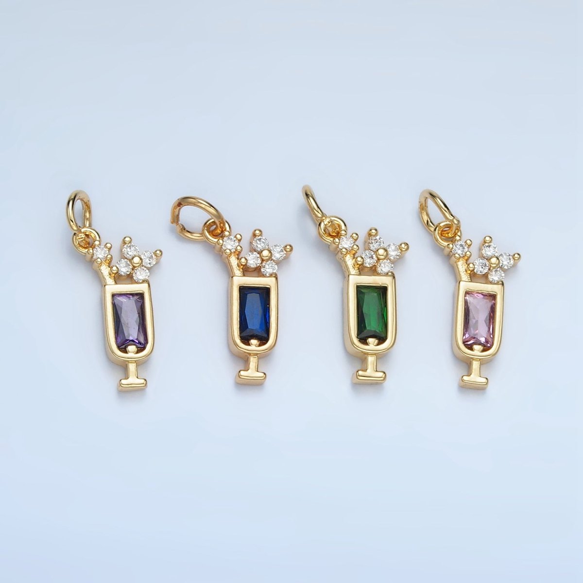 24K Gold Filled Green, Purple, Blue, Pink CZ Mojito Alcohol Drink Charm | W054 W067