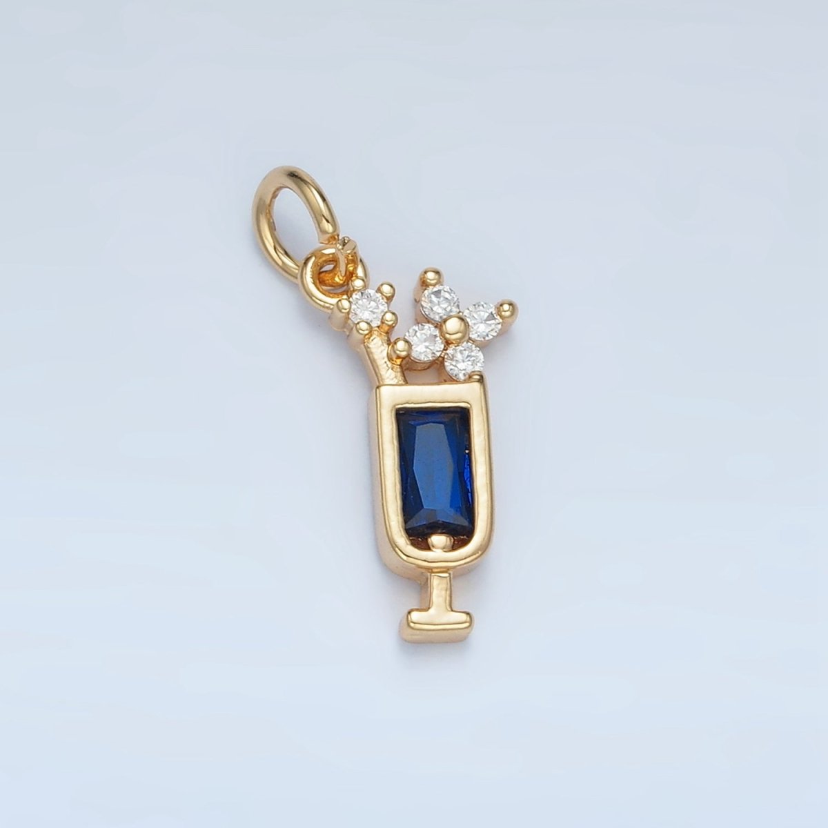 24K Gold Filled Green, Purple, Blue, Pink CZ Mojito Alcohol Drink Charm | W054 W067