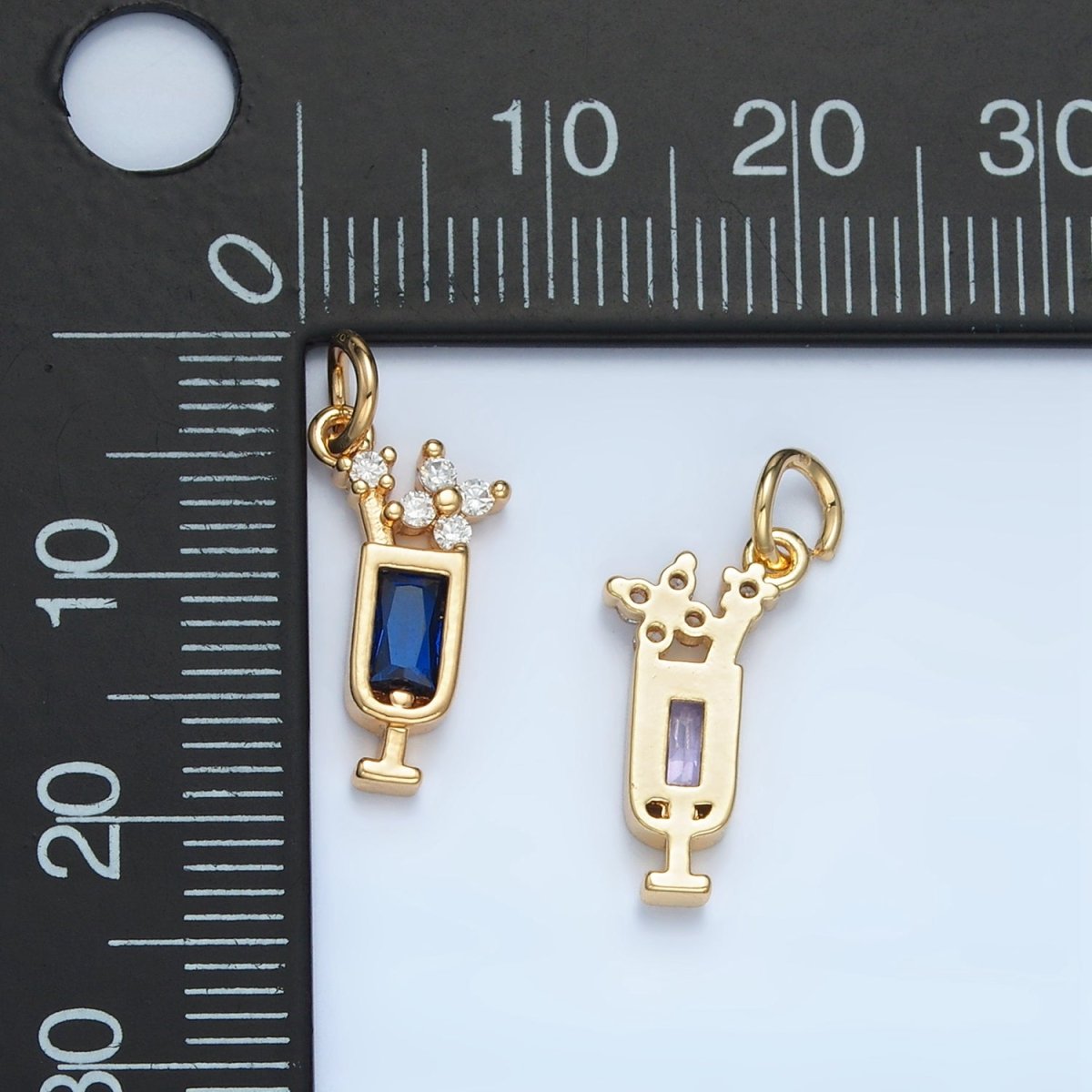24K Gold Filled Green, Purple, Blue, Pink CZ Mojito Alcohol Drink Charm | W054 W067