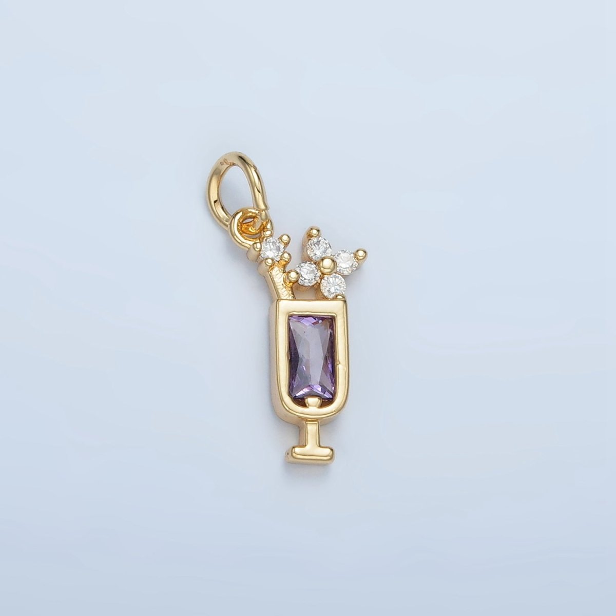 24K Gold Filled Green, Purple, Blue, Pink CZ Mojito Alcohol Drink Charm | W054 W067