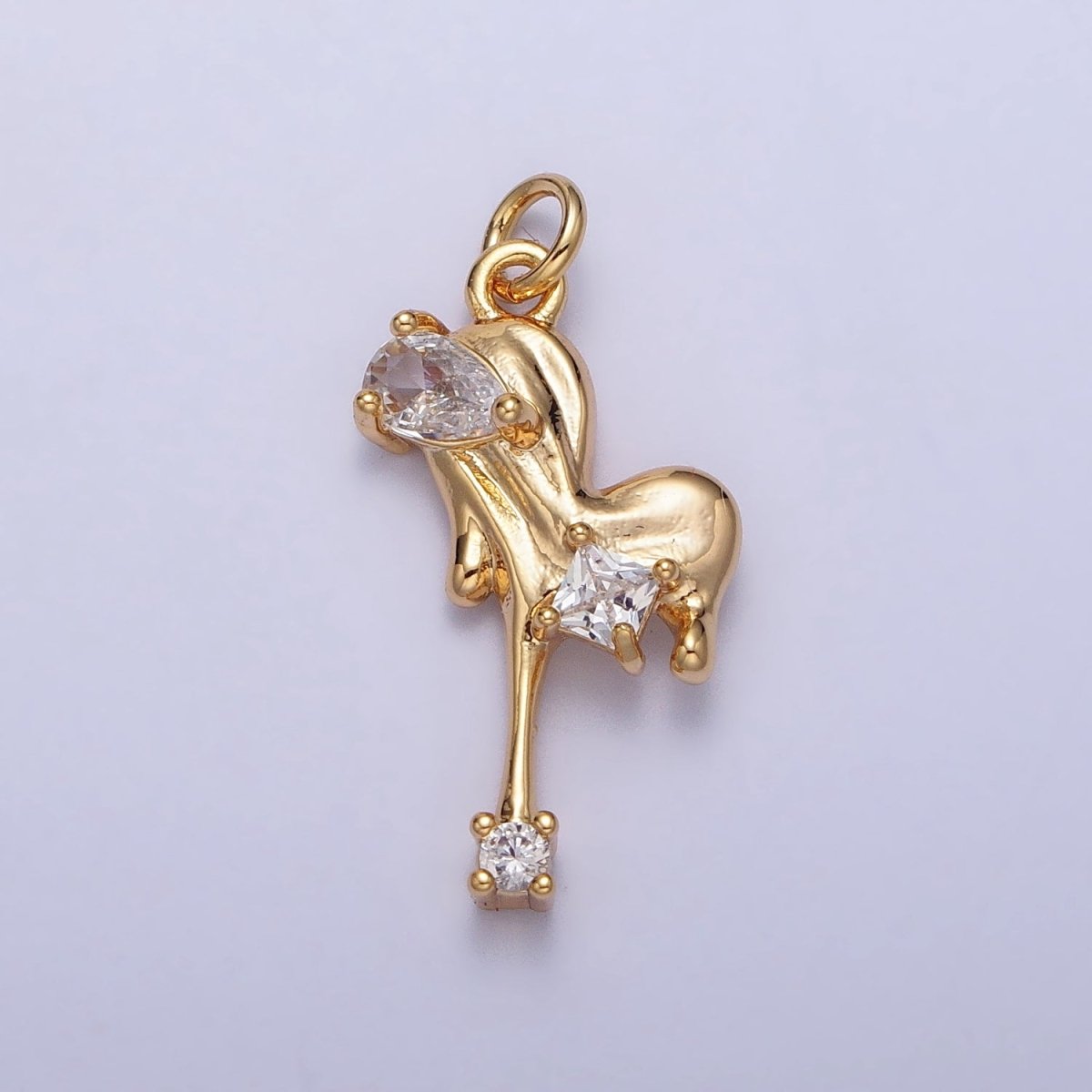 24K Gold Filled Green, Red, Clear Teardrop Molten Drip Clear CZ Heart Charm in Gold & Silver | AC288 - AC293