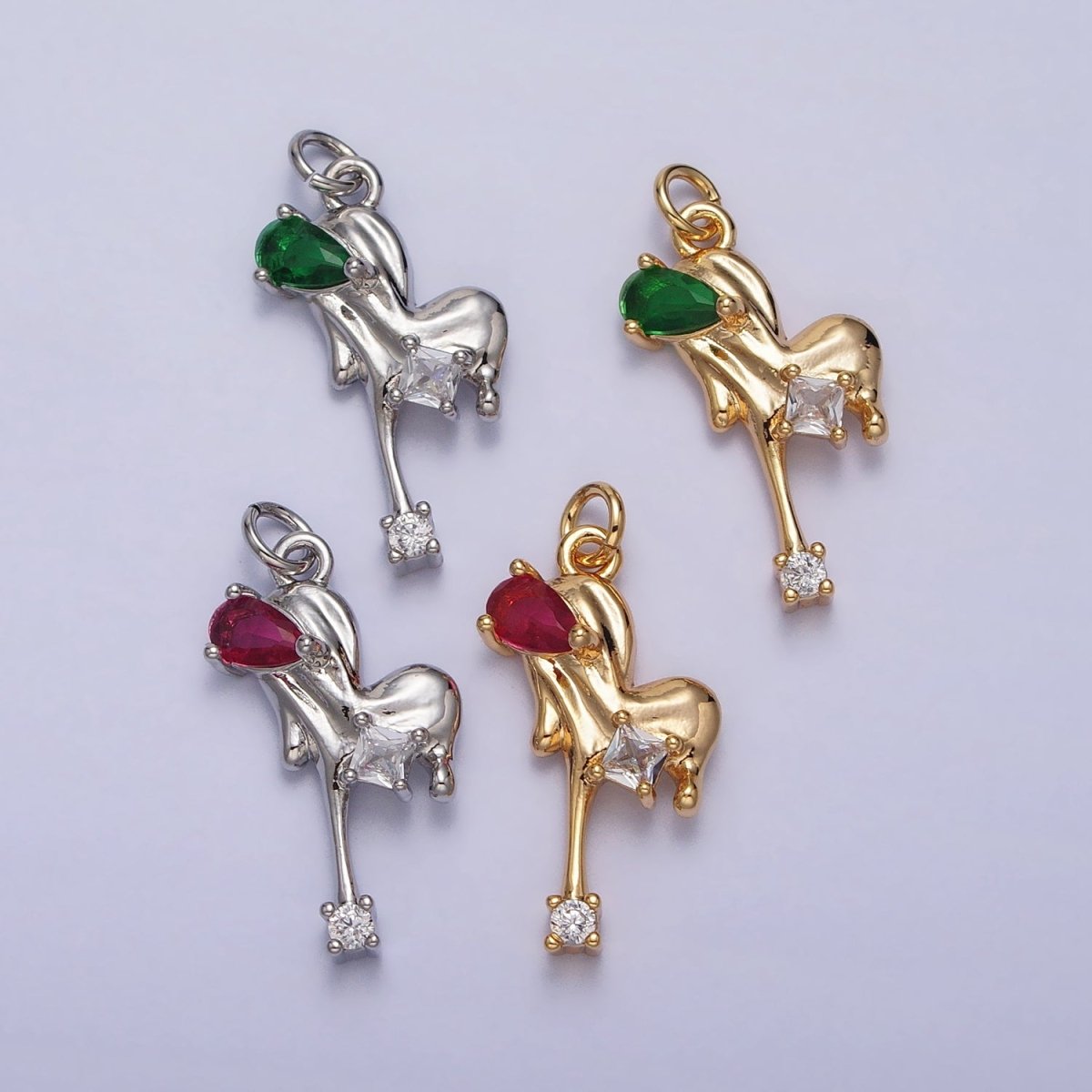 24K Gold Filled Green, Red, Clear Teardrop Molten Drip Clear CZ Heart Charm in Gold & Silver | AC288 - AC293