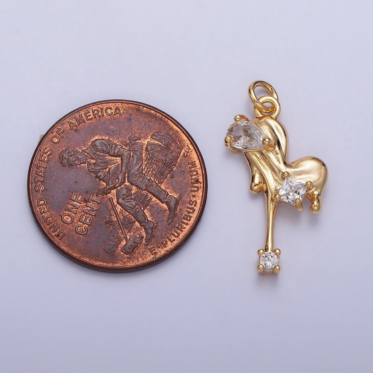 24K Gold Filled Green, Red, Clear Teardrop Molten Drip Clear CZ Heart Charm in Gold & Silver | AC288 - AC293