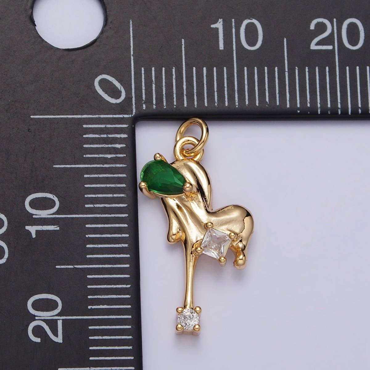 24K Gold Filled Green, Red, Clear Teardrop Molten Drip Clear CZ Heart Charm in Gold & Silver | AC288 - AC293