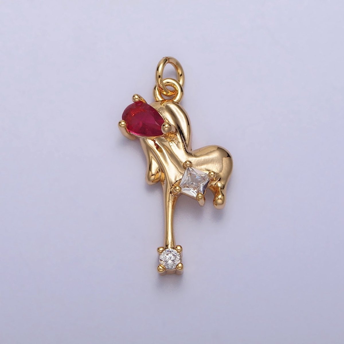 24K Gold Filled Green, Red, Clear Teardrop Molten Drip Clear CZ Heart Charm in Gold & Silver | AC288 - AC293
