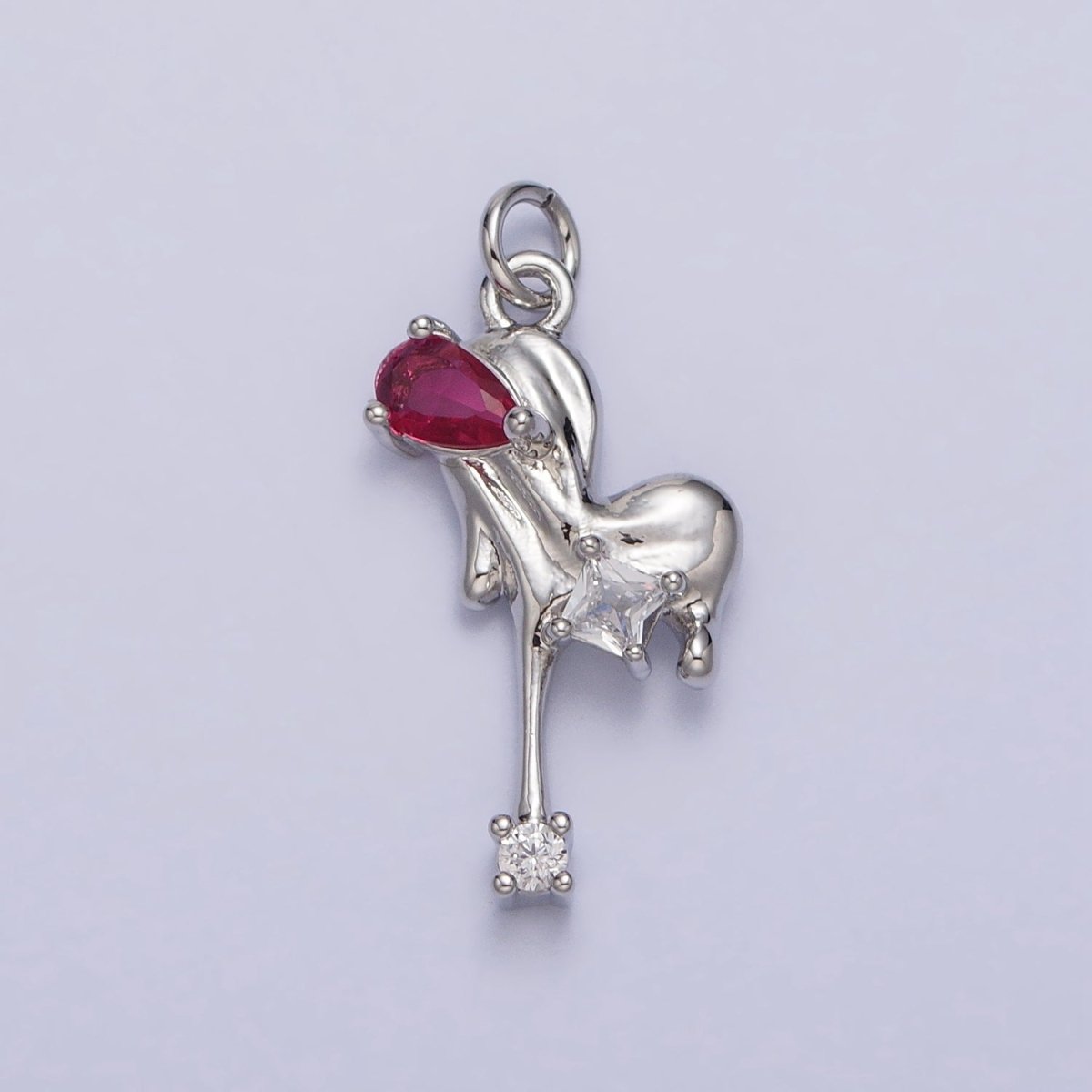 24K Gold Filled Green, Red, Clear Teardrop Molten Drip Clear CZ Heart Charm in Gold & Silver | AC288 - AC293