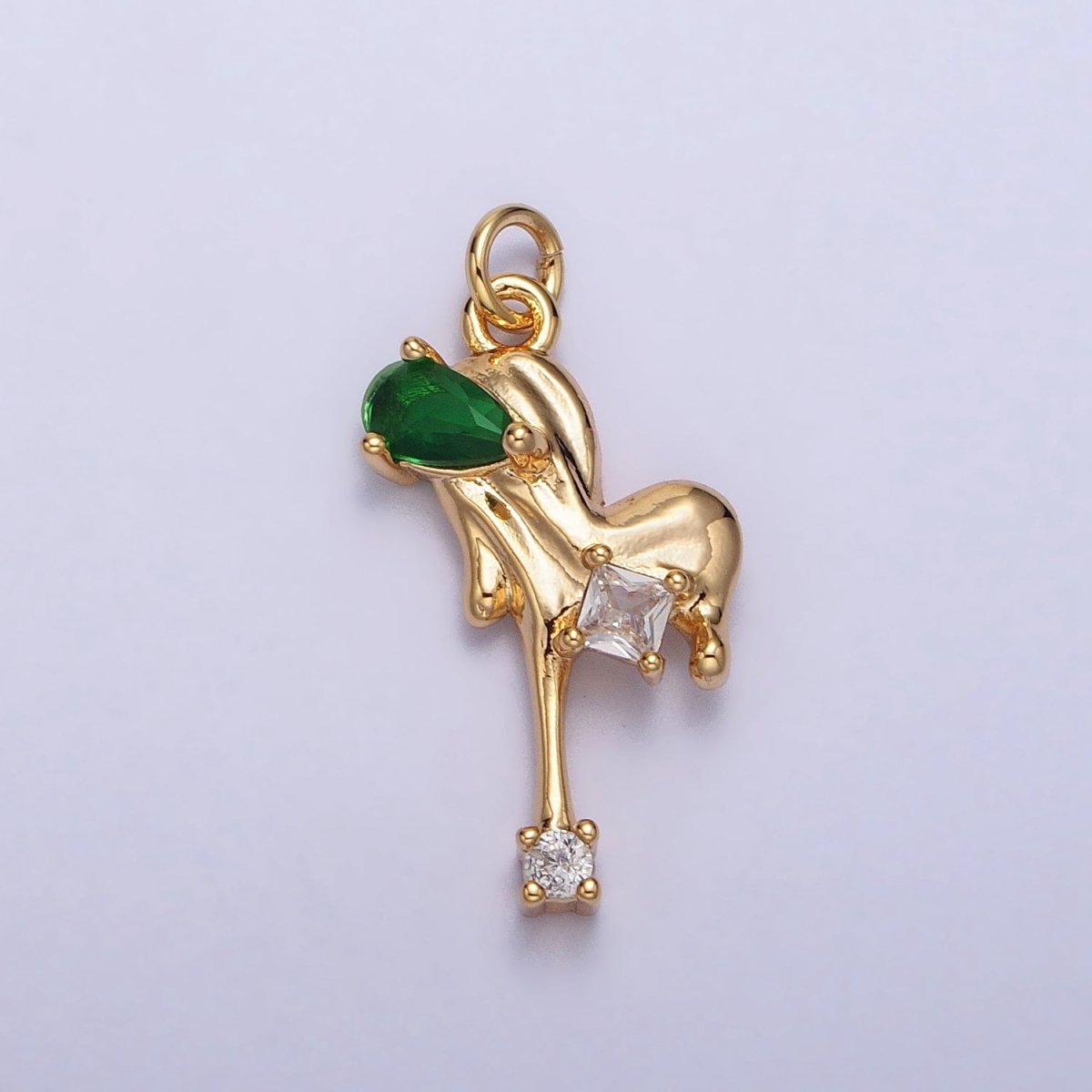 24K Gold Filled Green, Red, Clear Teardrop Molten Drip Clear CZ Heart Charm in Gold & Silver | AC288 - AC293