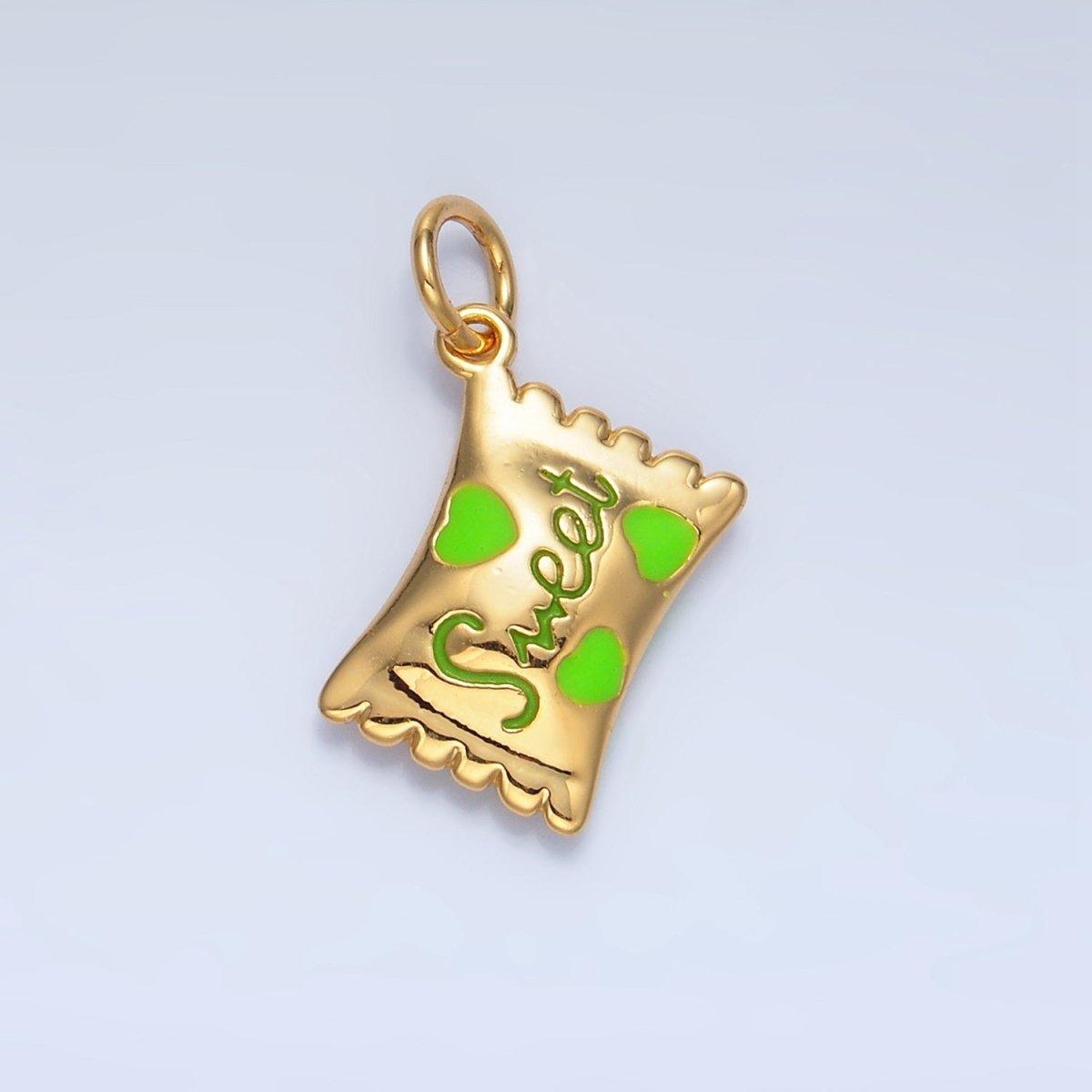 24K Gold Filled Green, Red, Pink Enamel "Sweet" Script Enamel Candy Bar Multidimensional Charm | X823 X824