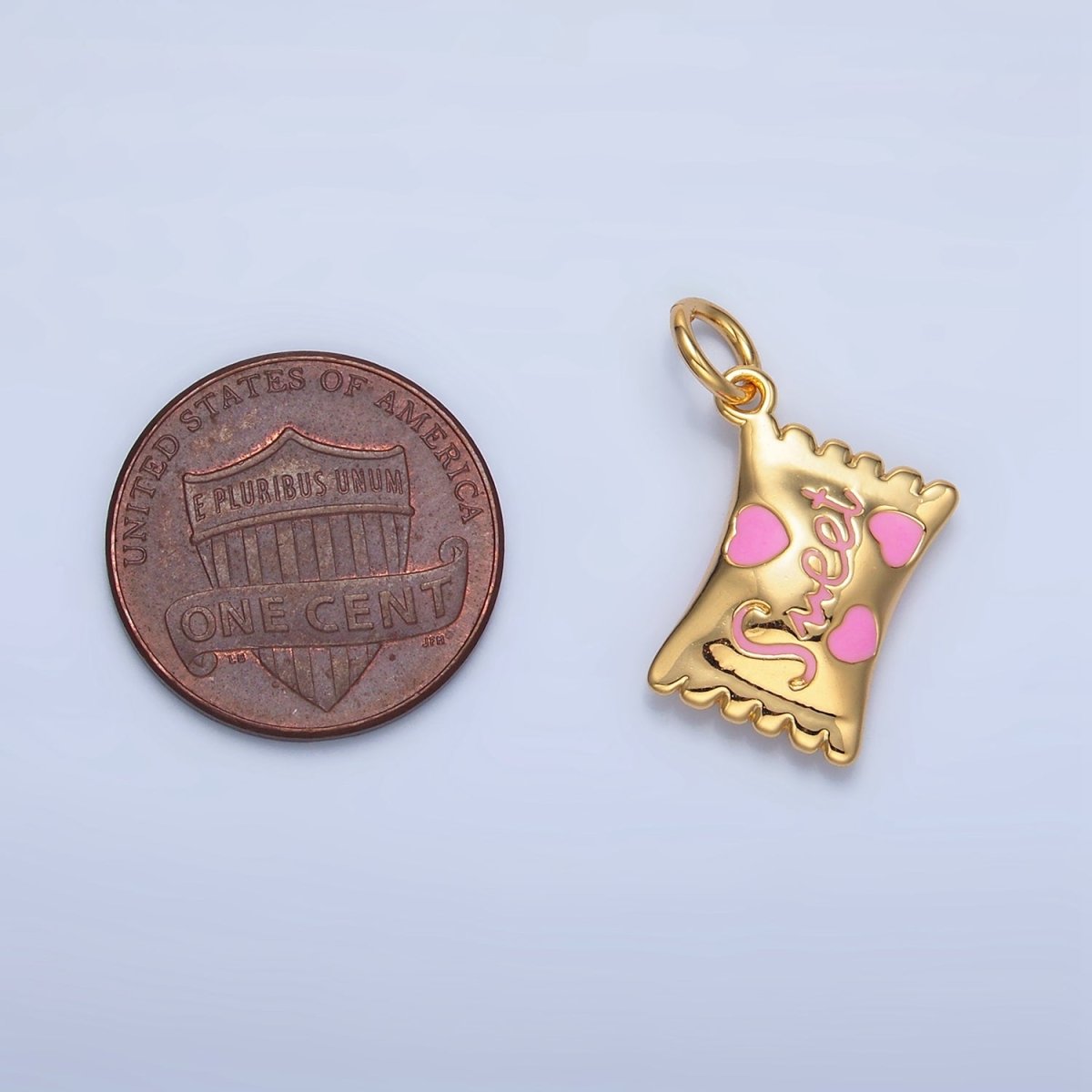 24K Gold Filled Green, Red, Pink Enamel "Sweet" Script Enamel Candy Bar Multidimensional Charm | X823 X824