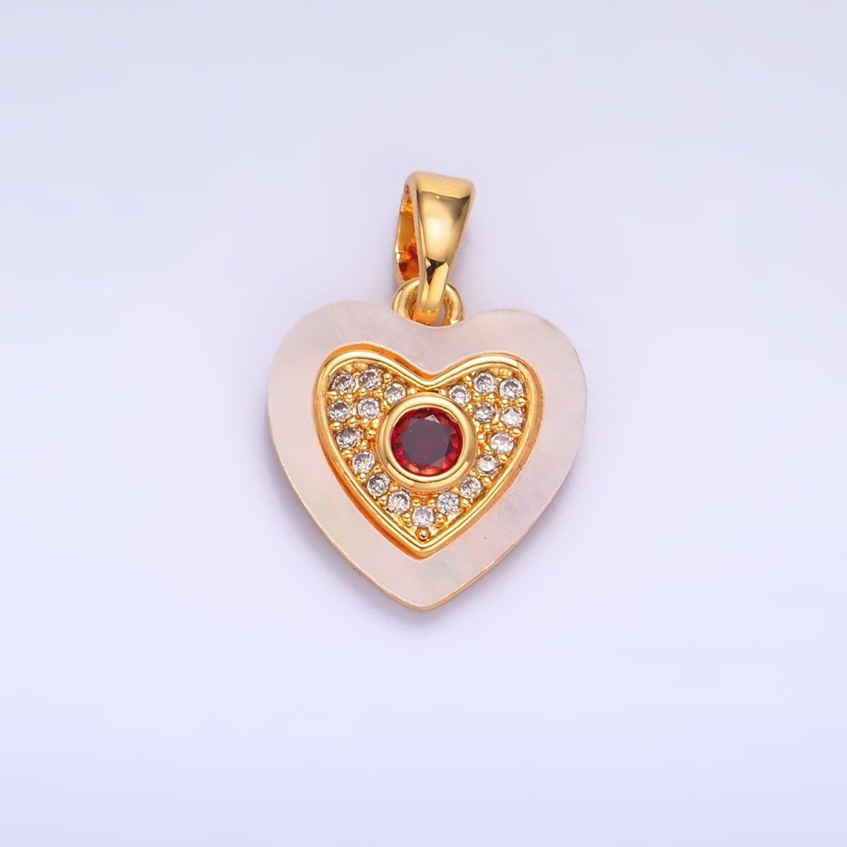 24K Gold Filled Green, Red, Turquoise CZ Micro Paved Shell Pearl Heart Pendant | AA1064 AA1065