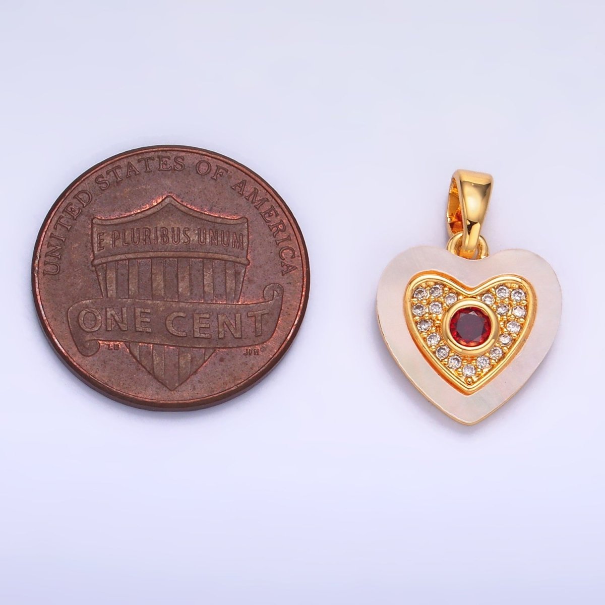 24K Gold Filled Green, Red, Turquoise CZ Micro Paved Shell Pearl Heart Pendant | AA1064 AA1065