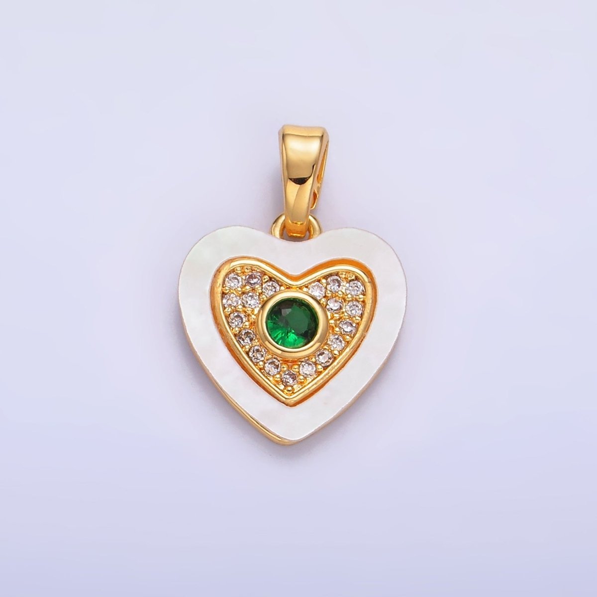 24K Gold Filled Green, Red, Turquoise CZ Micro Paved Shell Pearl Heart Pendant | AA1064 AA1065