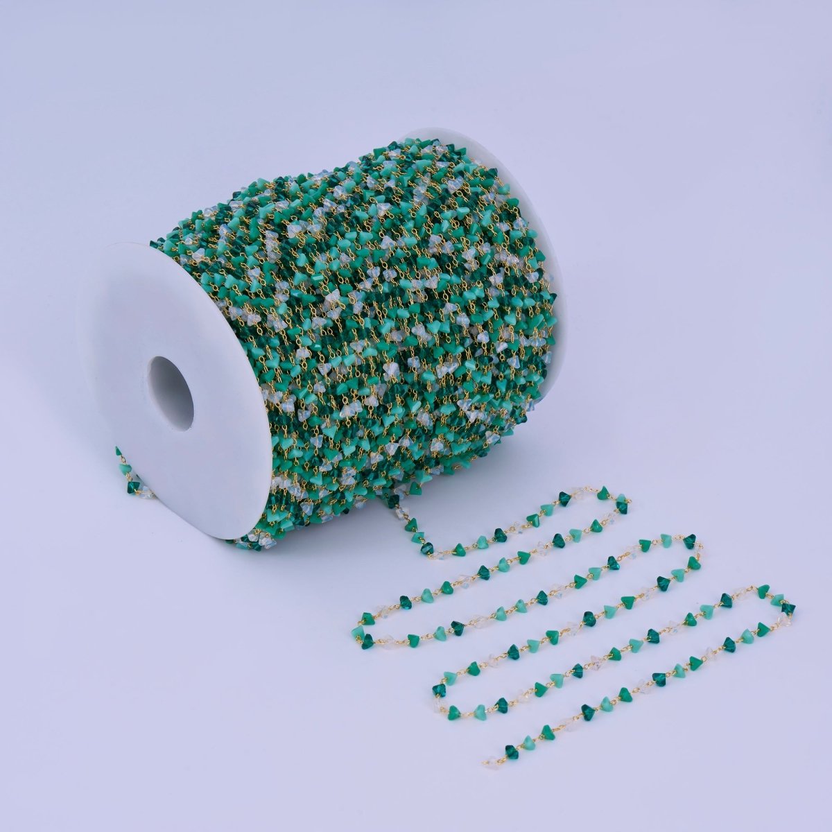 24K Gold Filled Green Teal Multifaceted Crystal Link Unfinished Chain by Yard | Roll - 1656 - DLUXCA