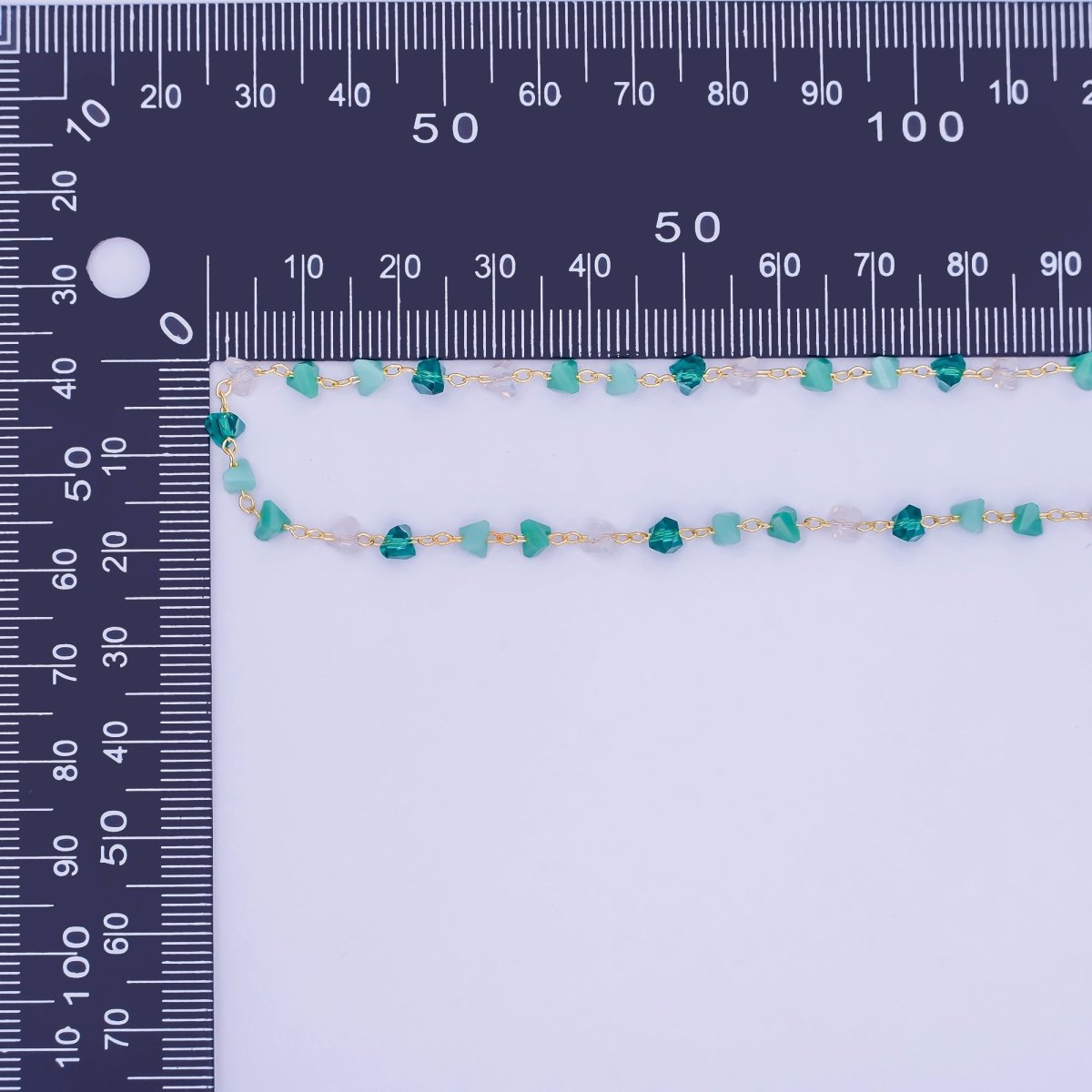 24K Gold Filled Green Teal Multifaceted Crystal Link Unfinished Chain by Yard | Roll - 1656 - DLUXCA