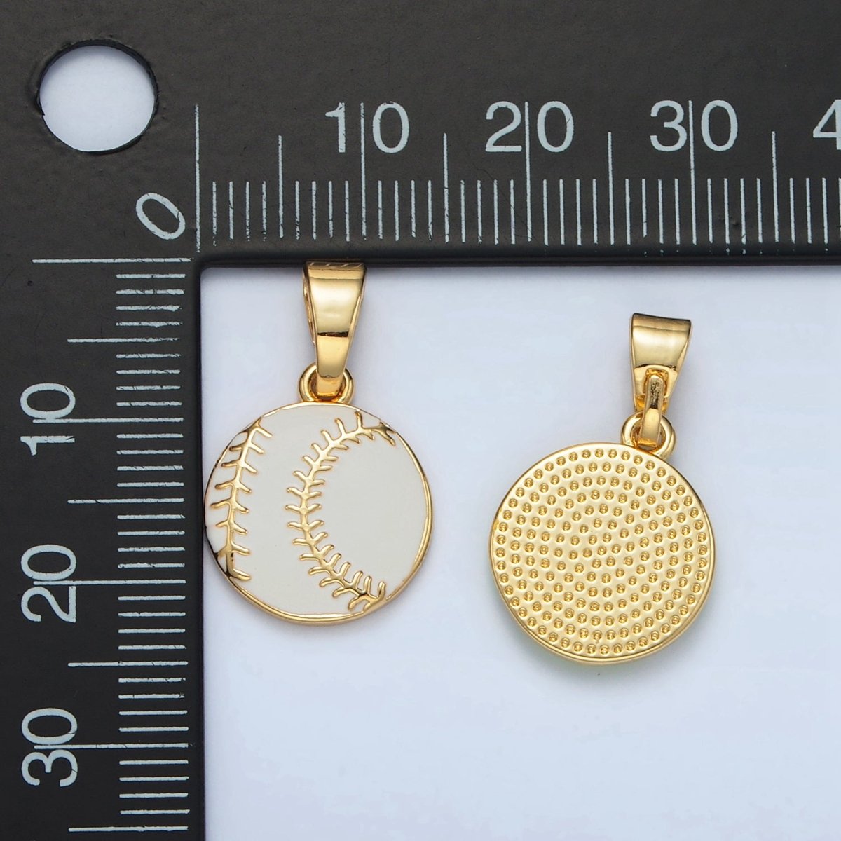 24K Gold Filled Green Tennis Ball, White Baseball Enamel Pendant | I451