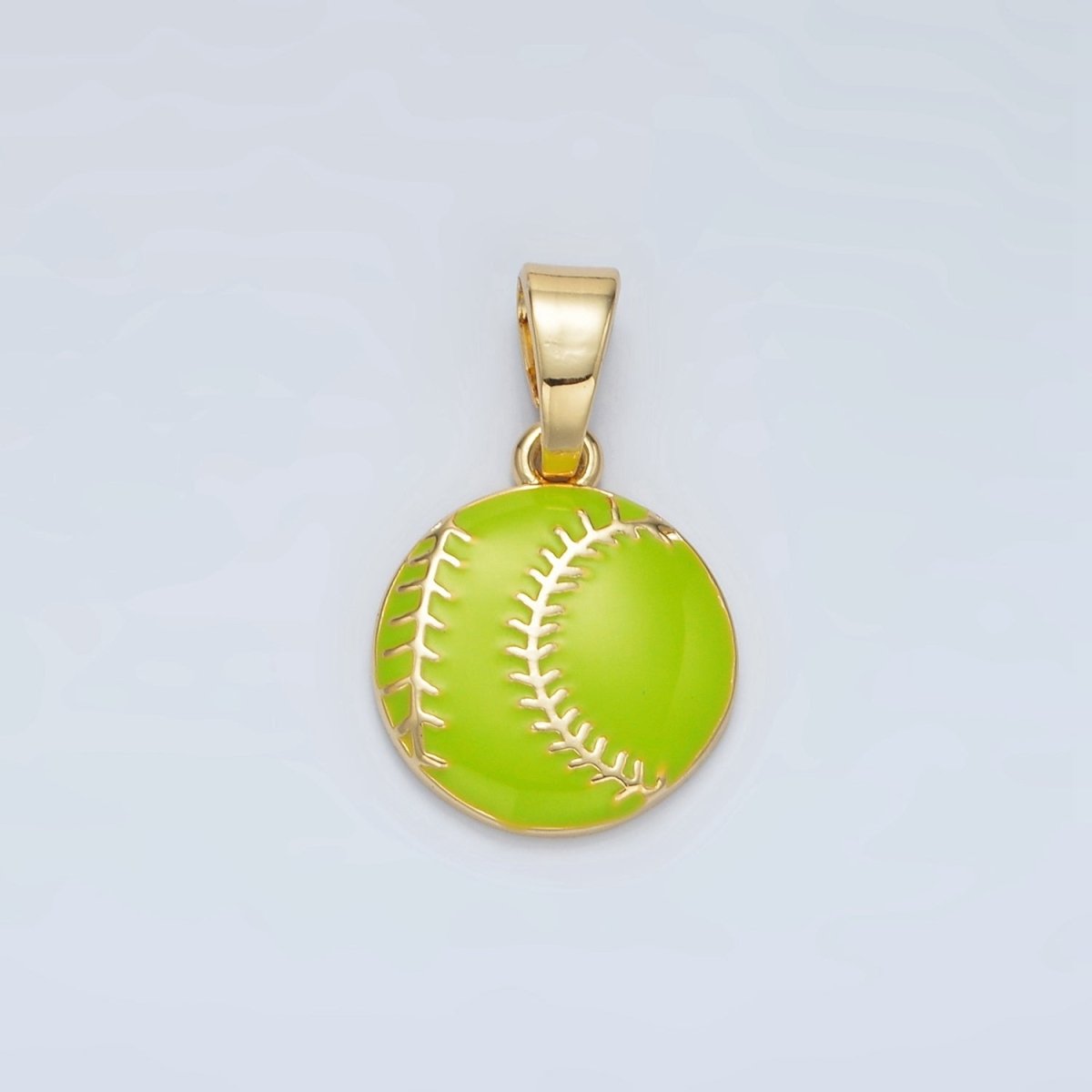 24K Gold Filled Green Tennis Ball, White Baseball Enamel Pendant | I451