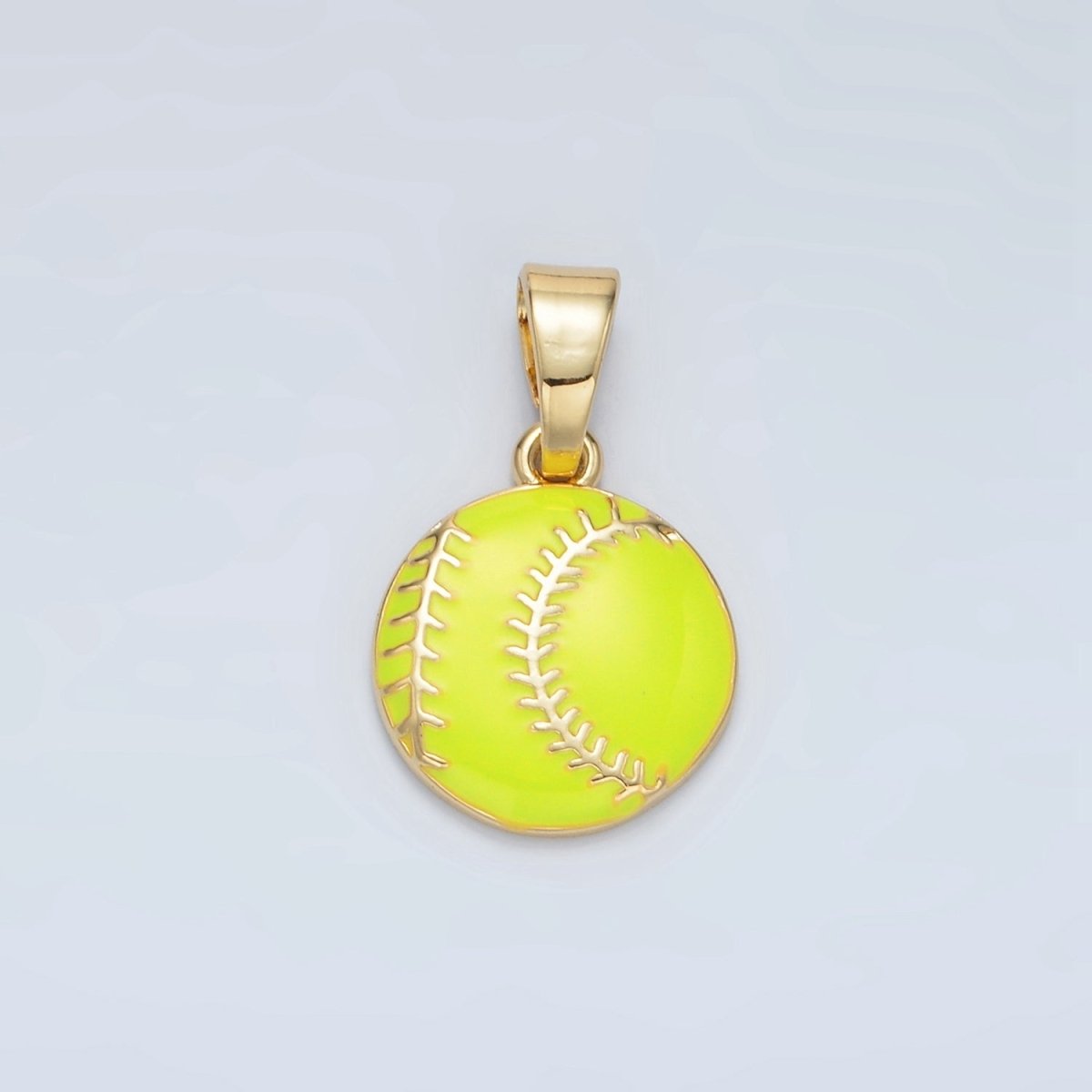 24K Gold Filled Green Tennis Ball, White Baseball Enamel Pendant | I451