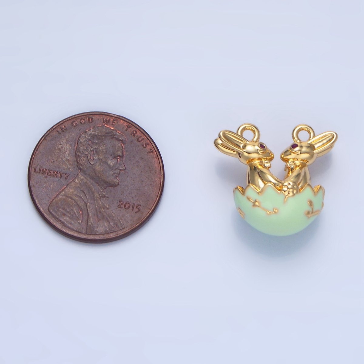 24K Gold Filled Green, White Egg Flower Easter Bunny CZ Connector | G-499