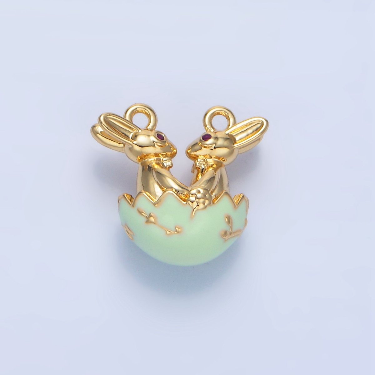 24K Gold Filled Green, White Egg Flower Easter Bunny CZ Connector | G-499