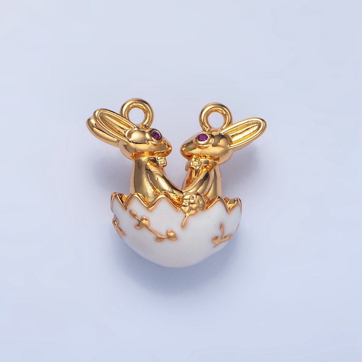 24K Gold Filled Green, White Egg Flower Easter Bunny CZ Connector | G-499