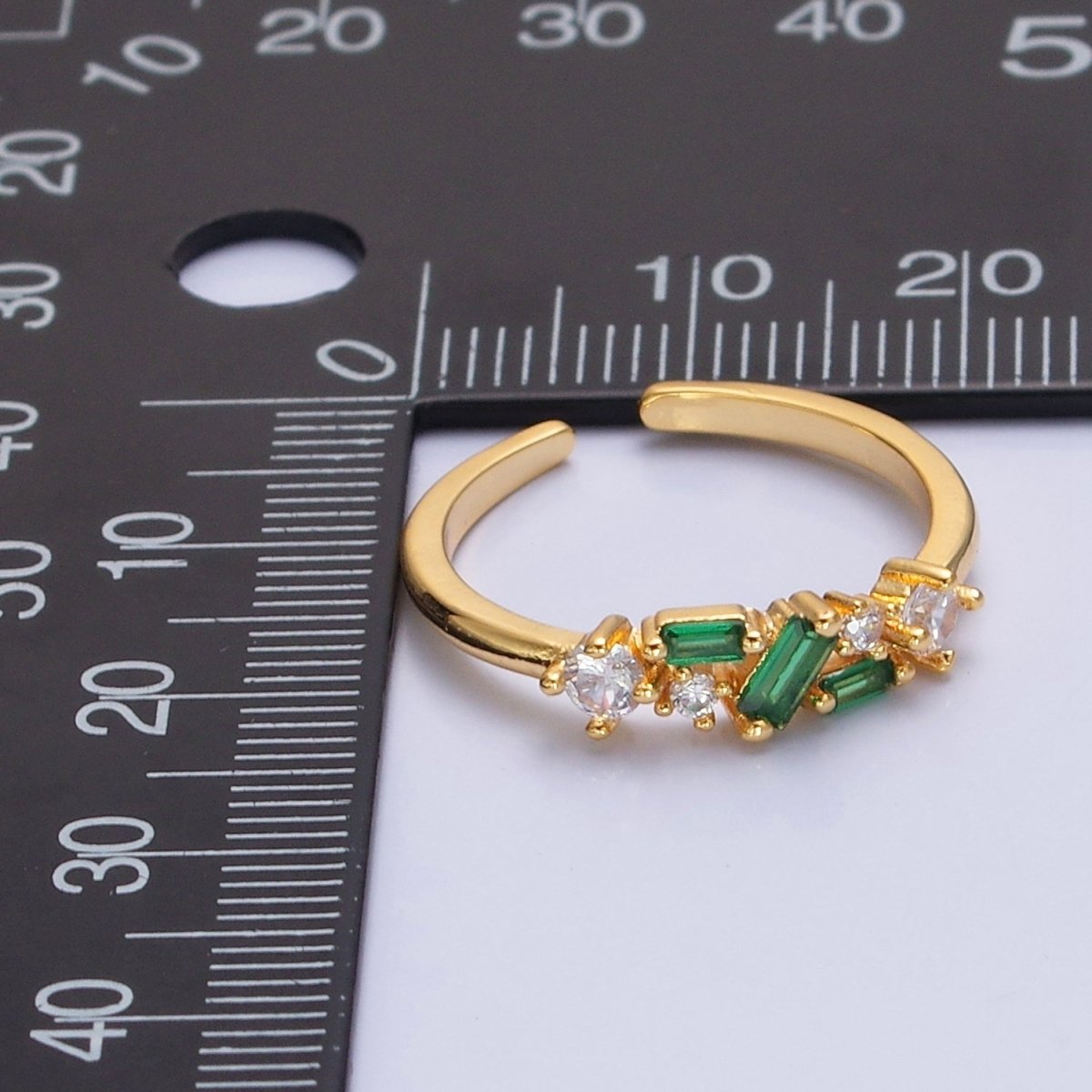 24K Gold Filled Green/Fuchsia CZ Promise Ring, Round & Baguette Cubic Zirconia Ring O-2287 O-2288