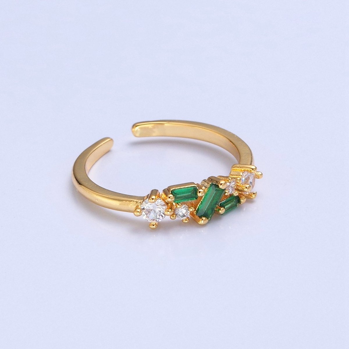 24K Gold Filled Green/Fuchsia CZ Promise Ring, Round & Baguette Cubic Zirconia Ring O-2287 O-2288