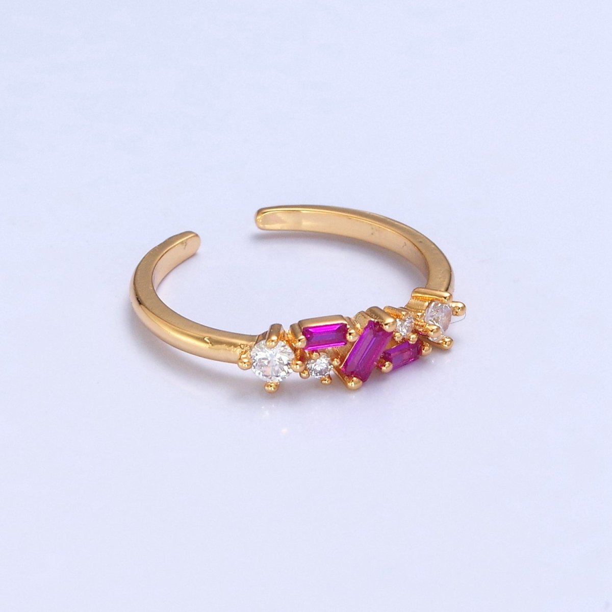 24K Gold Filled Green/Fuchsia CZ Promise Ring, Round & Baguette Cubic Zirconia Ring O-2287 O-2288