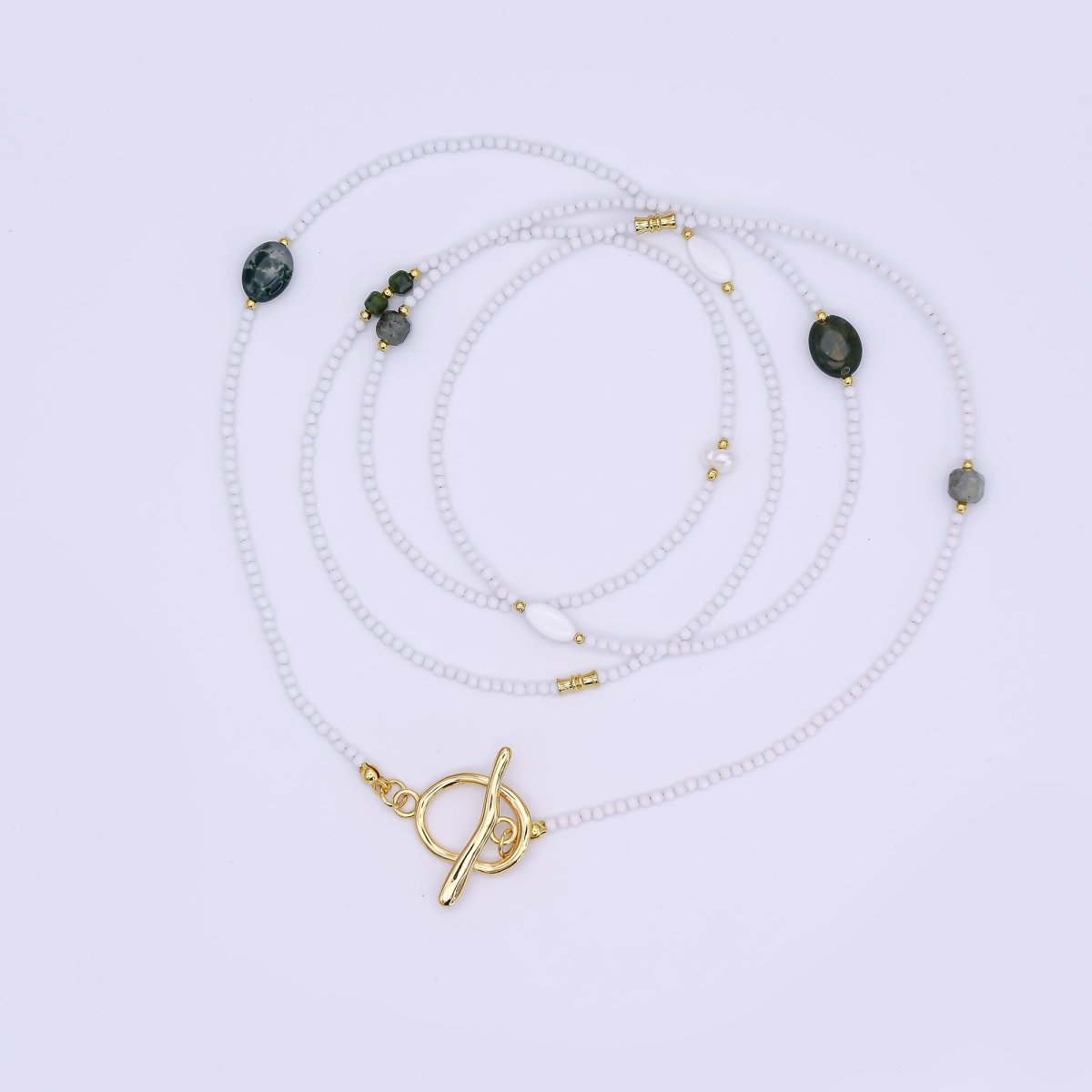 24K Gold Filled Grey Agate Shell Pearl Gemstone 40 Inches Necklace | WA - 3081 - DLUXCA