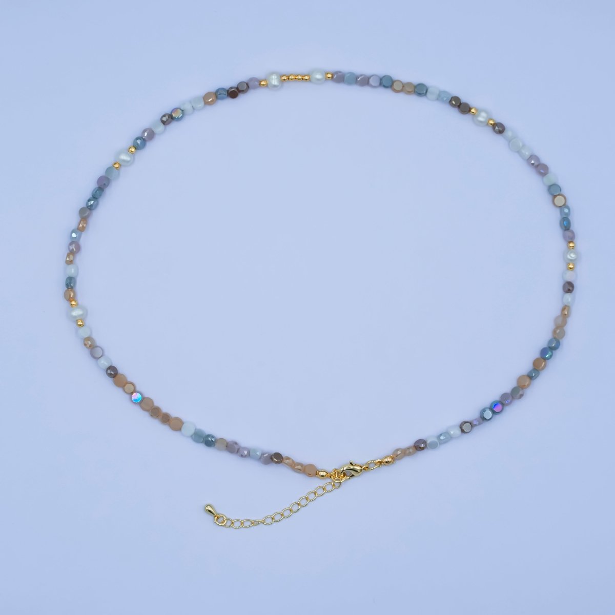 24K Gold Filled Grey Multifaceted Gemstone 17 Inch Necklace | WA - 2974 - DLUXCA