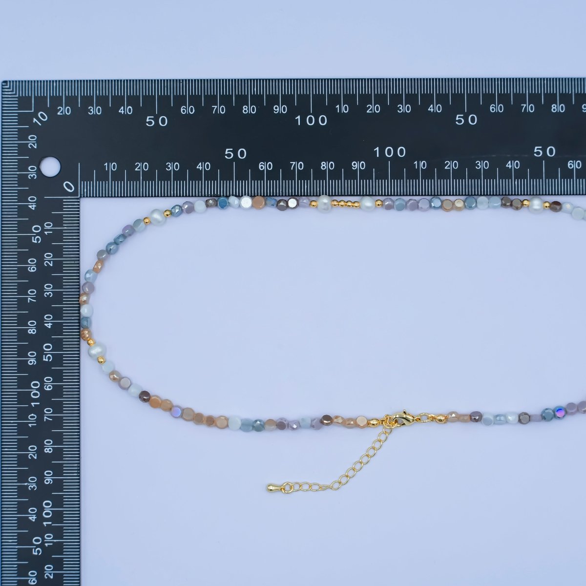 24K Gold Filled Grey Multifaceted Gemstone 17 Inch Necklace | WA - 2974 - DLUXCA