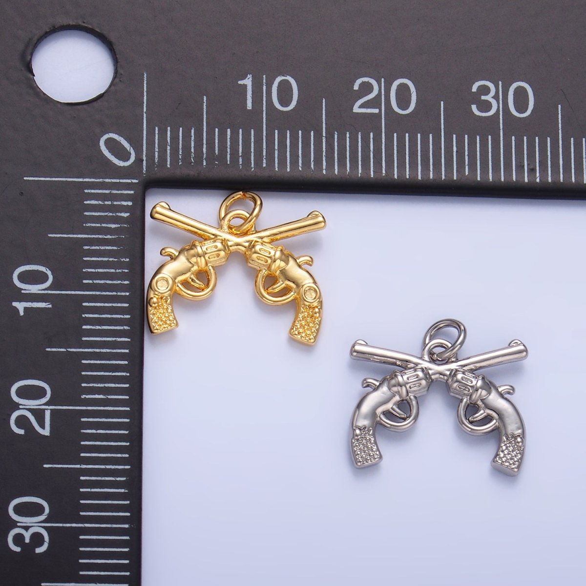 24K Gold Filled Gun Revolver 3D Multidimensional Charm in Gold & Silver | W350