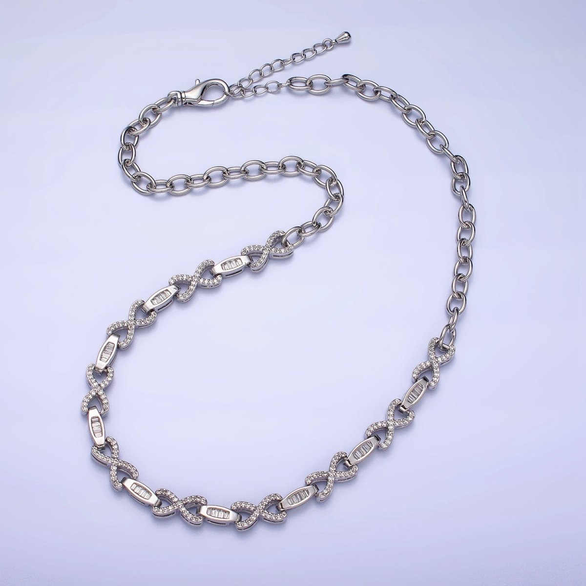 24k Gold Filled Half 6.5mm Designed Figure Eight Baguette Cable Link 17 Inch Necklace in Silver & Gold | WA-1616 WA-1678 Clearance Pricing