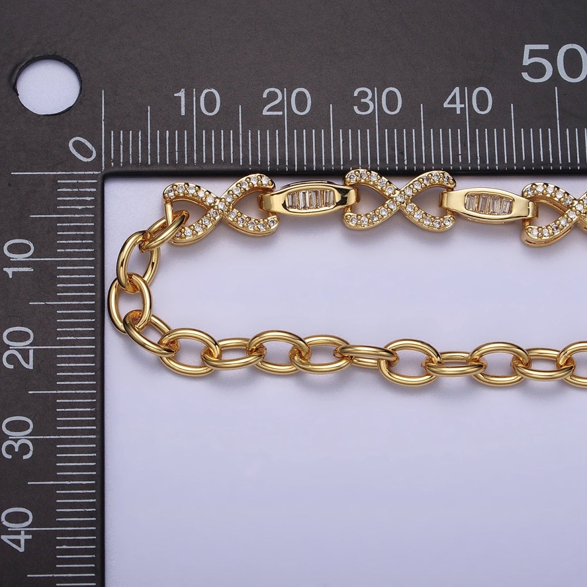 24k Gold Filled Half 6.5mm Designed Figure Eight Baguette Cable Link 17 Inch Necklace in Silver & Gold | WA-1616 WA-1678 Clearance Pricing