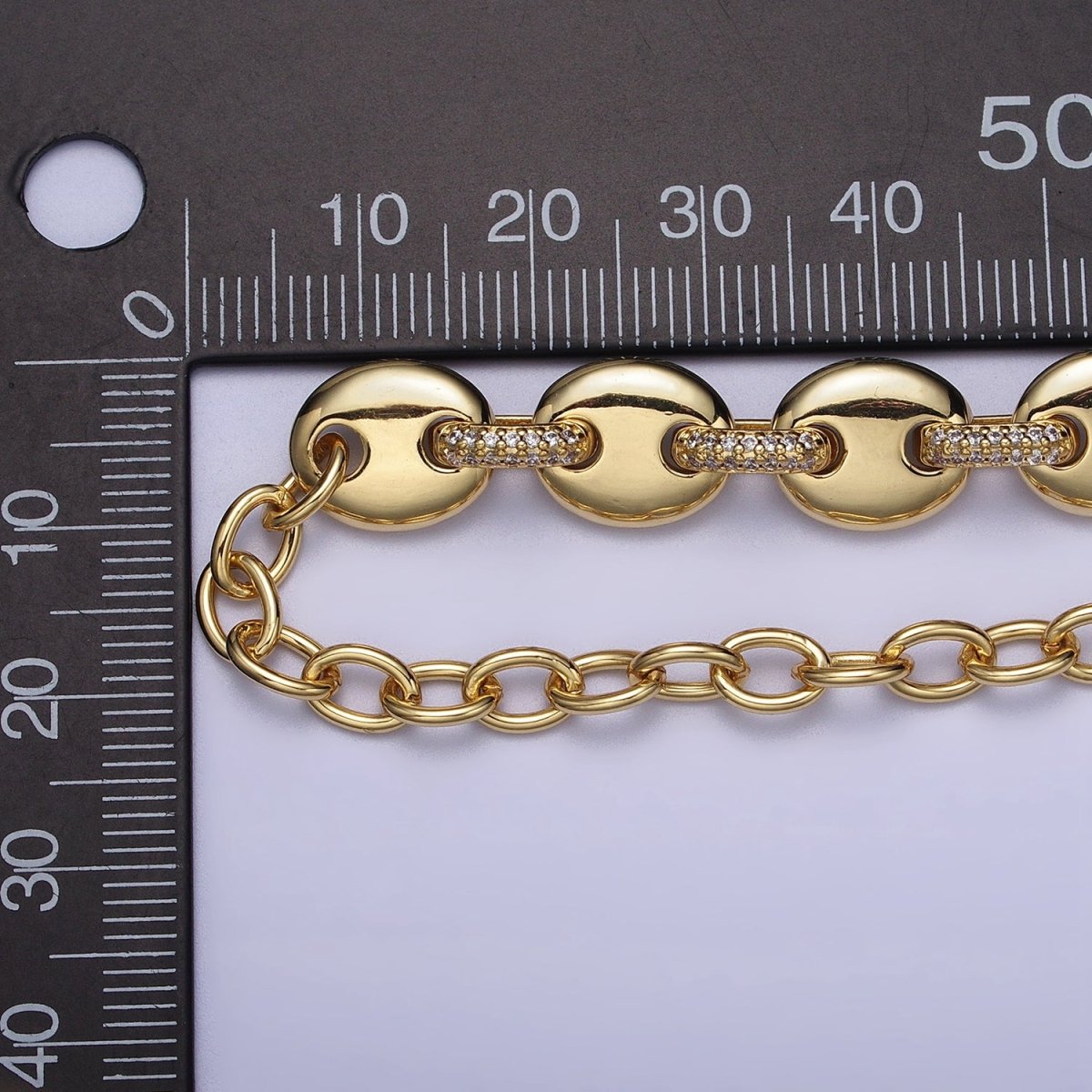 24K Gold Filled Half Anchor Micro Paved CZ Cable Link 17 Inch Chain Necklace | WA-1608 WA-1609 Clearance Pricing