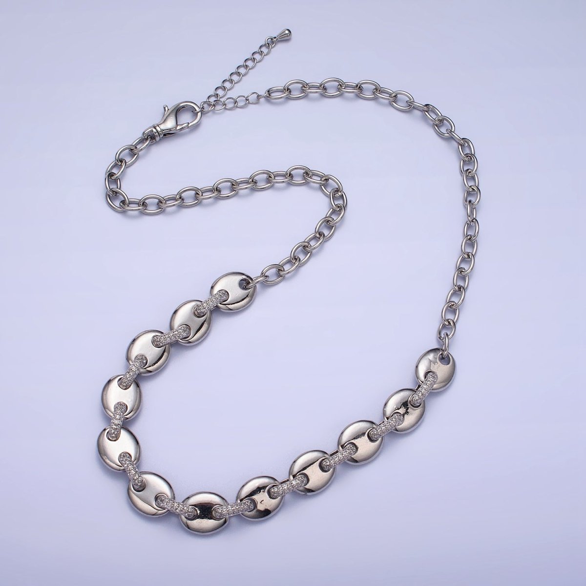 24K Gold Filled Half Anchor Micro Paved CZ Cable Link 17 Inch Chain Necklace | WA-1608 WA-1609 Clearance Pricing