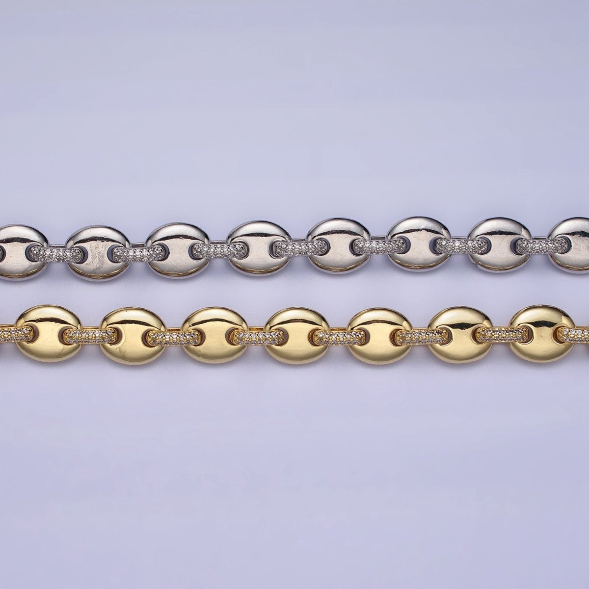 24K Gold Filled Half Anchor Micro Paved CZ Cable Link 17 Inch Chain Necklace | WA-1608 WA-1609 Clearance Pricing