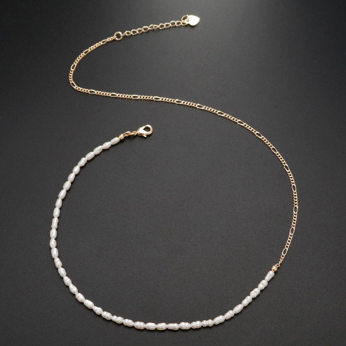 24K Gold Filled Half Freshwater Pearl Baroque Seed Half Figaro 16 Inch Choker Chain Necklace | WA-330 Clearance Pricing - DLUXCA