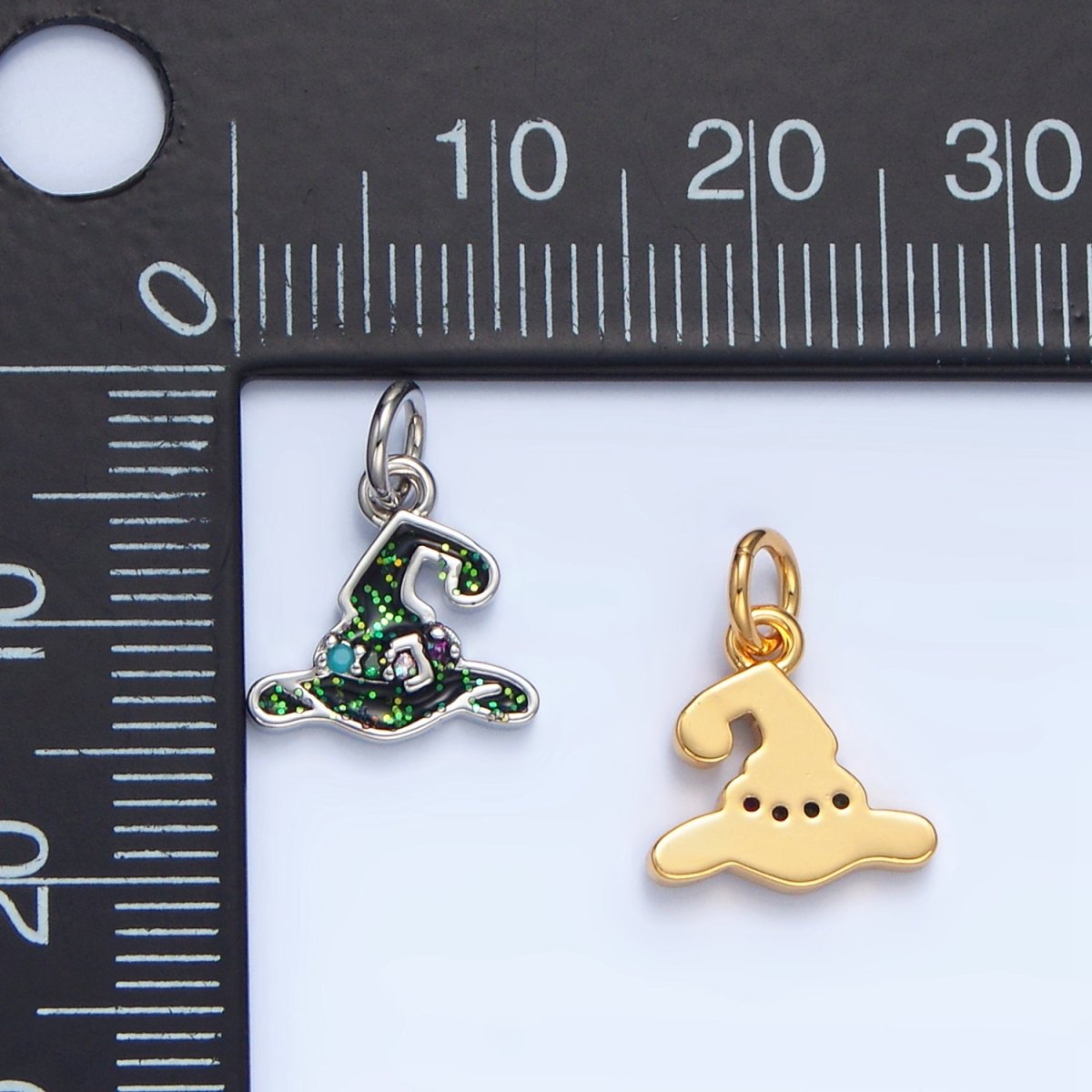 24K Gold Filled Halloween Black Witch Hat Charm in Gold & Silver | X621