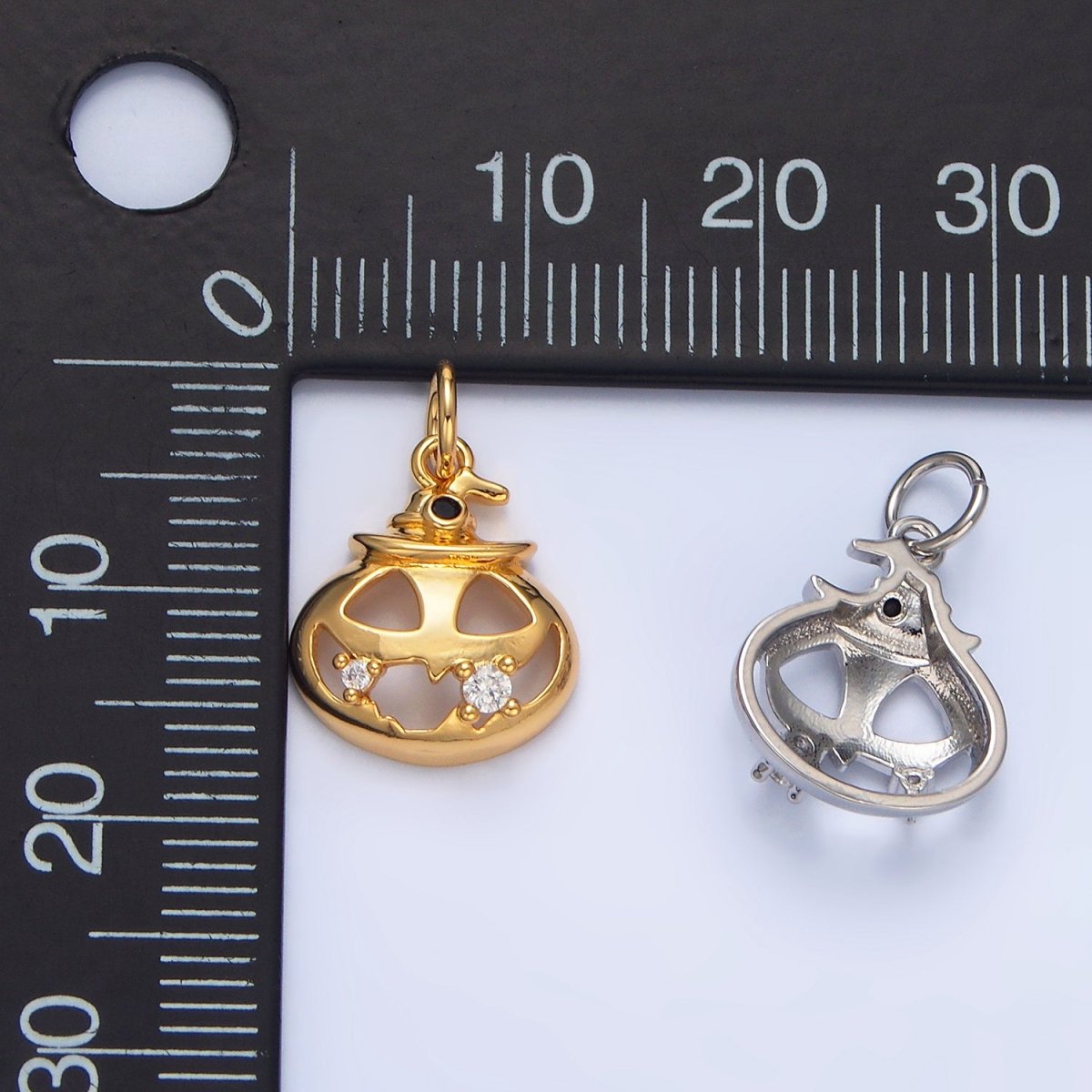 24K Gold Filled Halloween Pumpkin CZ Charm in Gold & Silver | X910