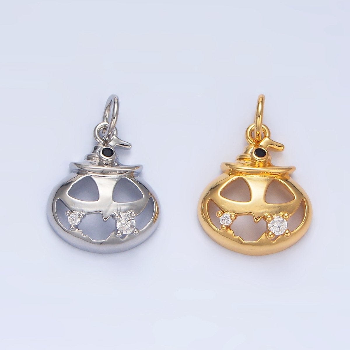 24K Gold Filled Halloween Pumpkin CZ Charm in Gold & Silver | X910