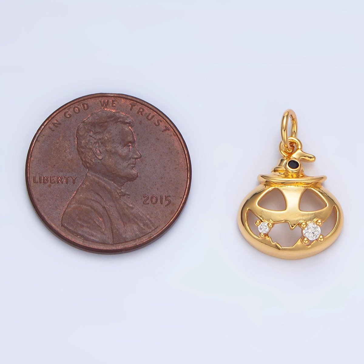 24K Gold Filled Halloween Pumpkin CZ Charm in Gold & Silver | X910