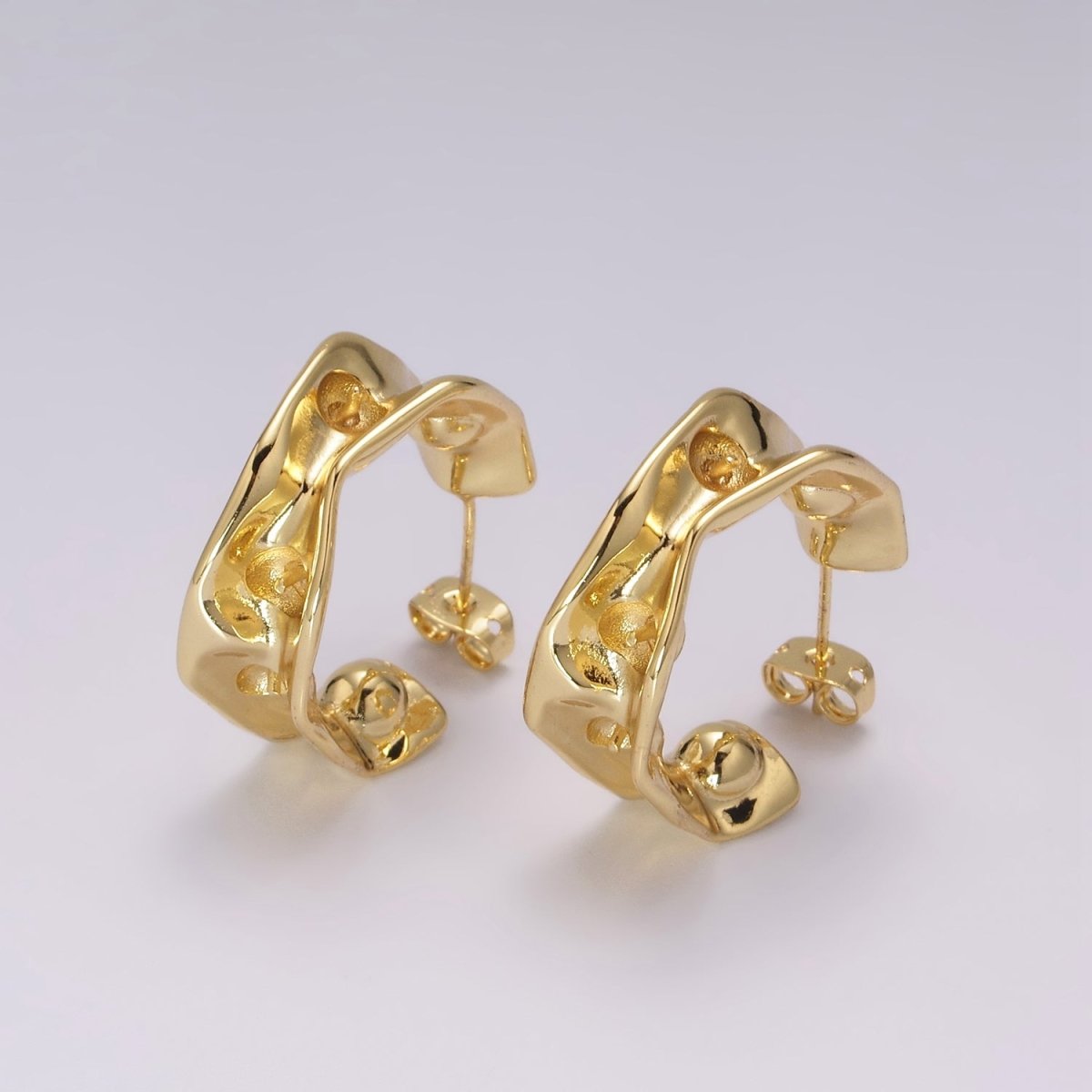 24K Gold Filled Hammered C Shape Earring | T-229 - DLUXCA