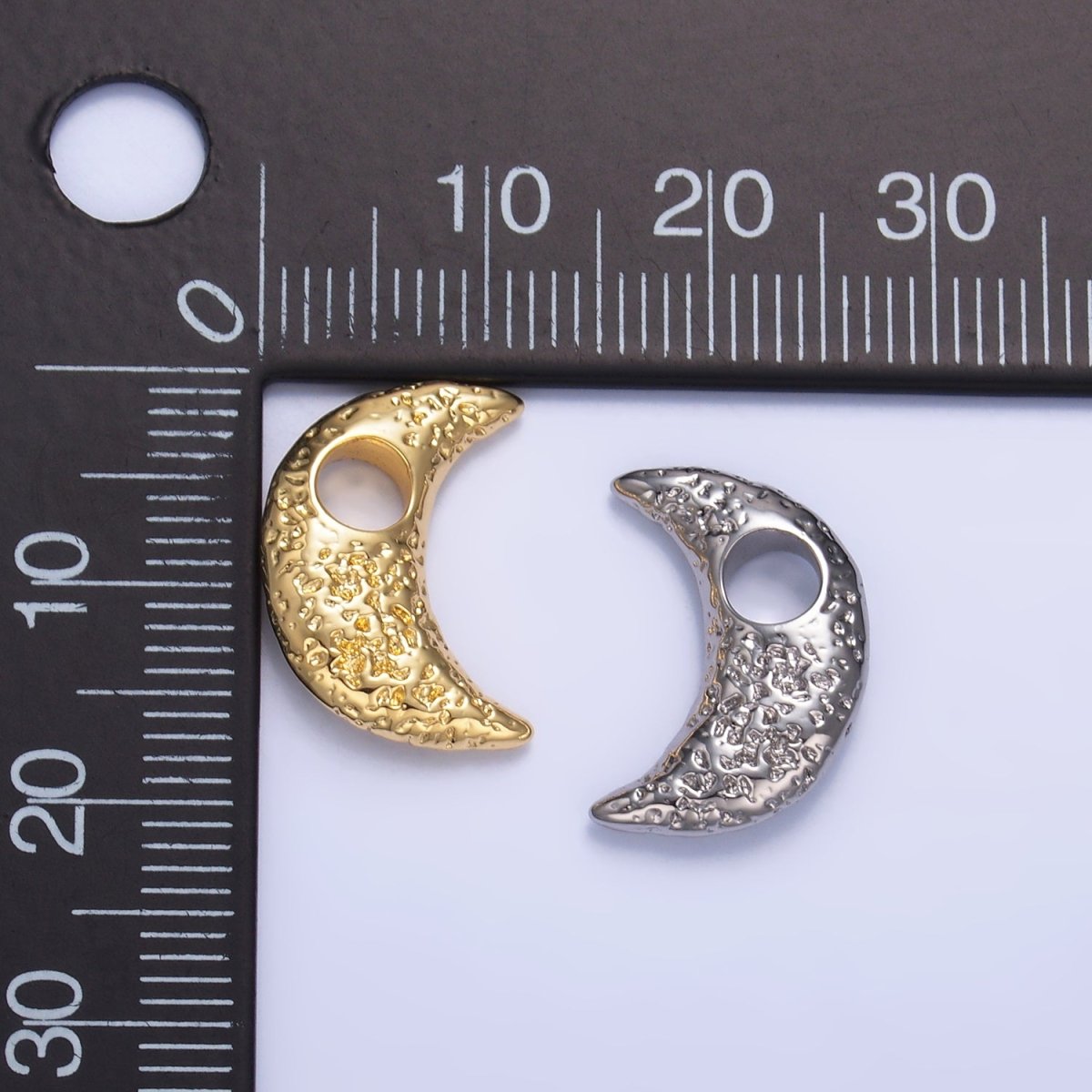 24K Gold Filled Hammered Celestial Crescent Moon Pendant in Gold & Silver | B630