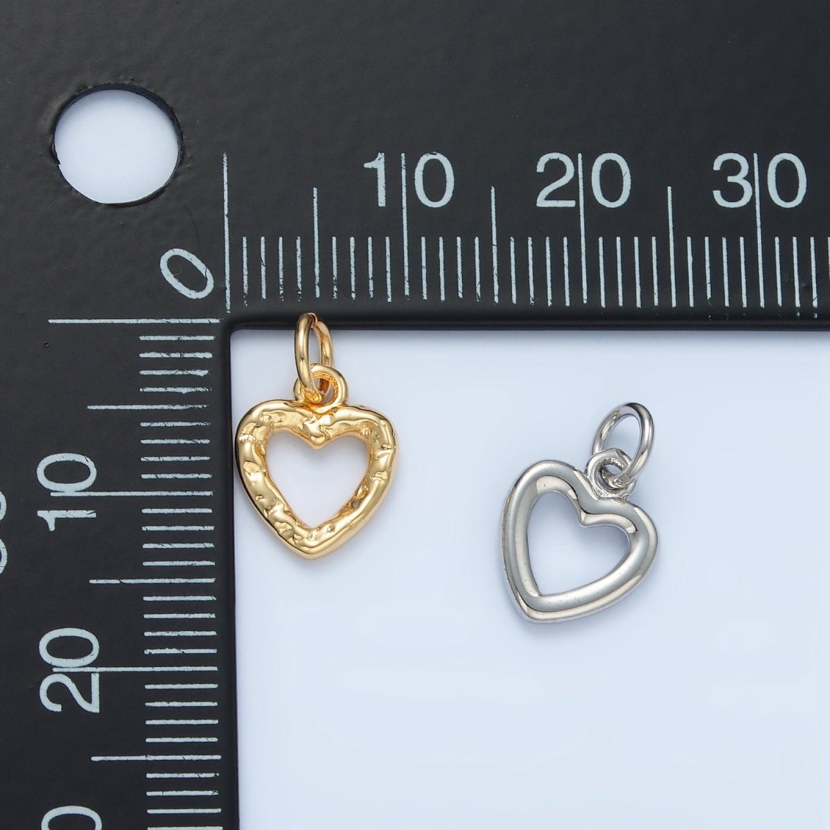 24K Gold Filled Hammered Heart Open Mini Charm in Gold & Silver | D743