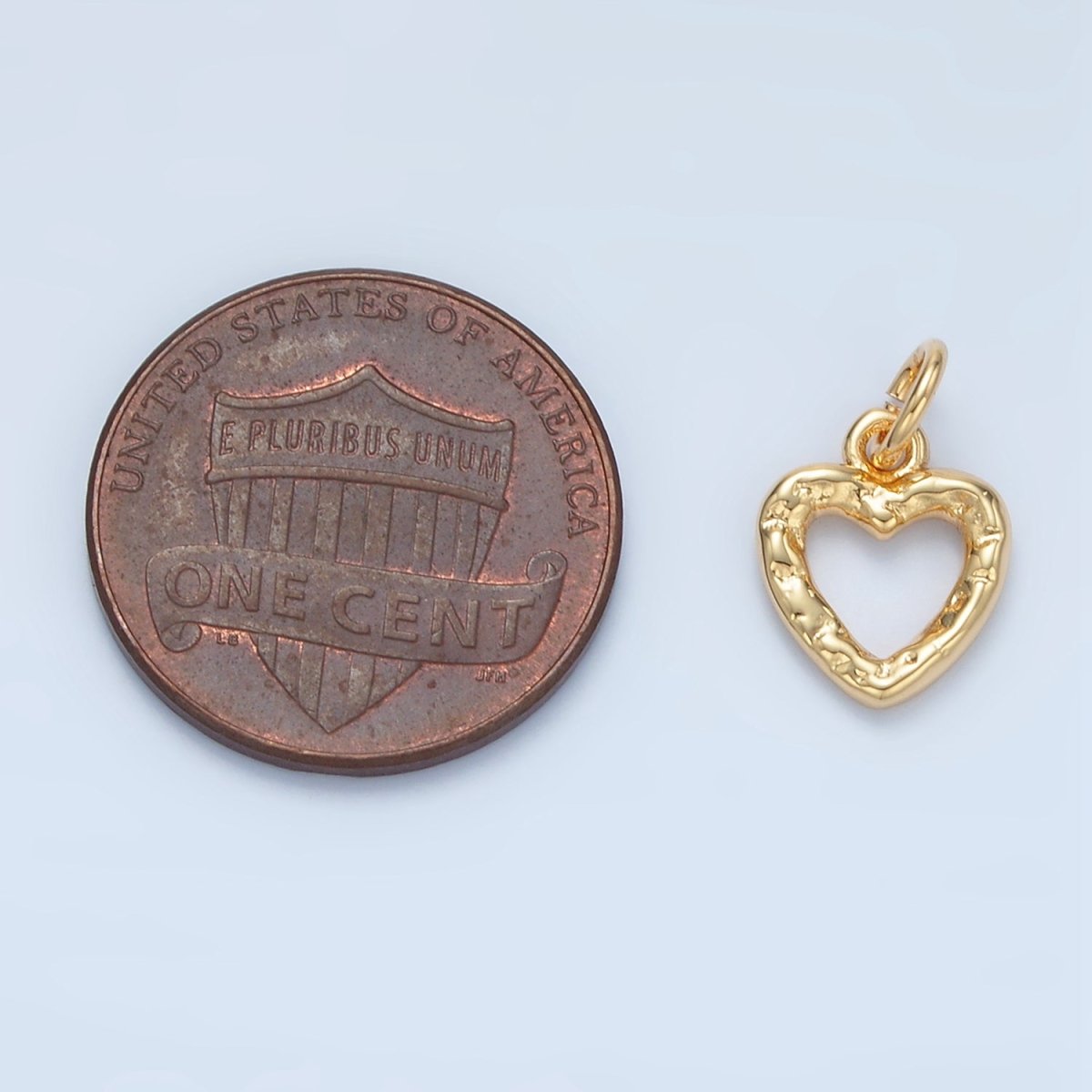 24K Gold Filled Hammered Heart Open Mini Charm in Gold & Silver | D743