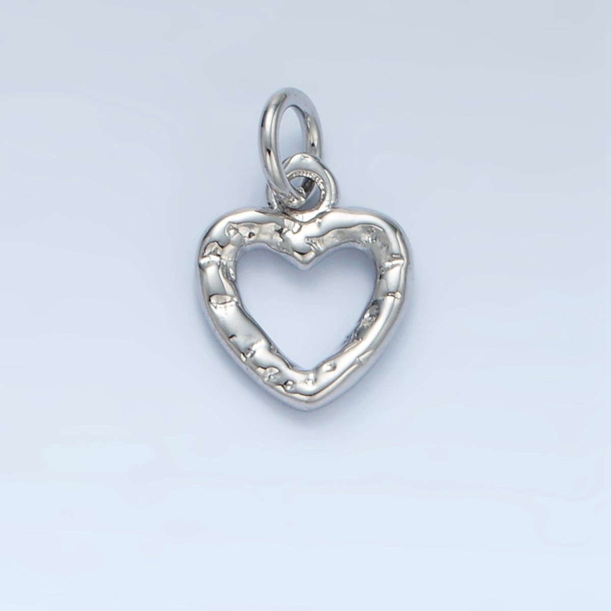 24K Gold Filled Hammered Heart Open Mini Charm in Gold & Silver | D743