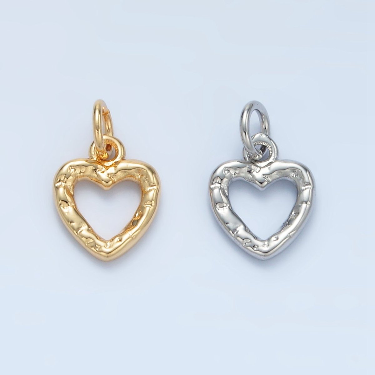 24K Gold Filled Hammered Heart Open Mini Charm in Gold & Silver | D743