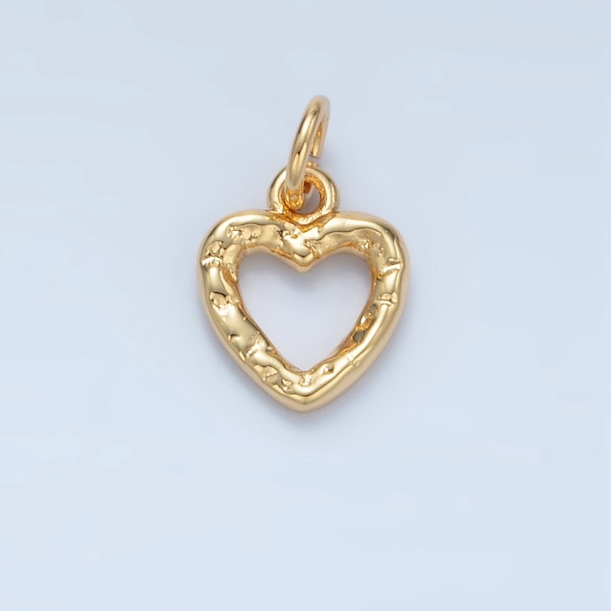 24K Gold Filled Hammered Heart Open Mini Charm in Gold & Silver | D743