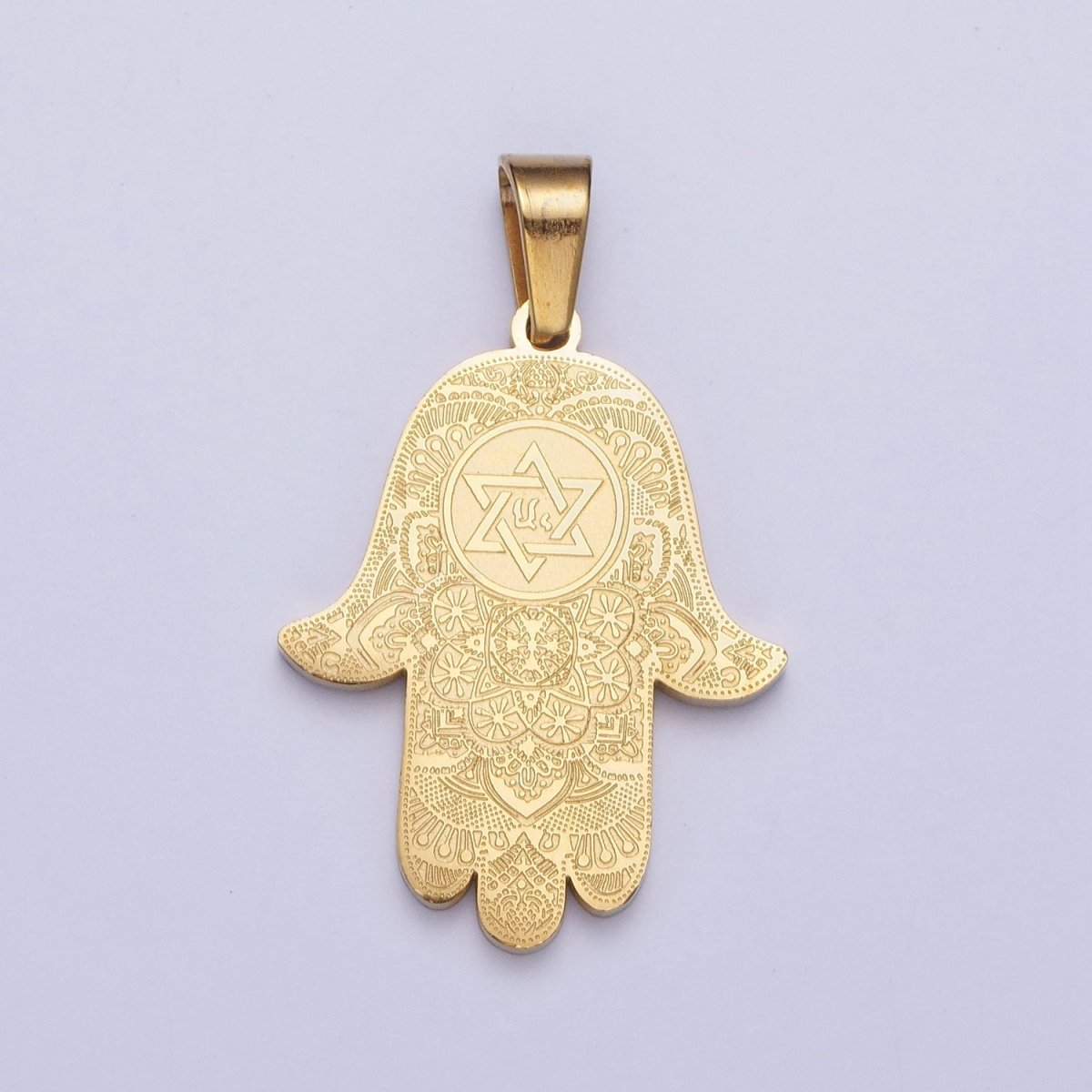 24K Gold Filled Hamsa Hand Pendant Hand of Fatimah Jewelry with Star Of David Jewish Religious Charm X-652